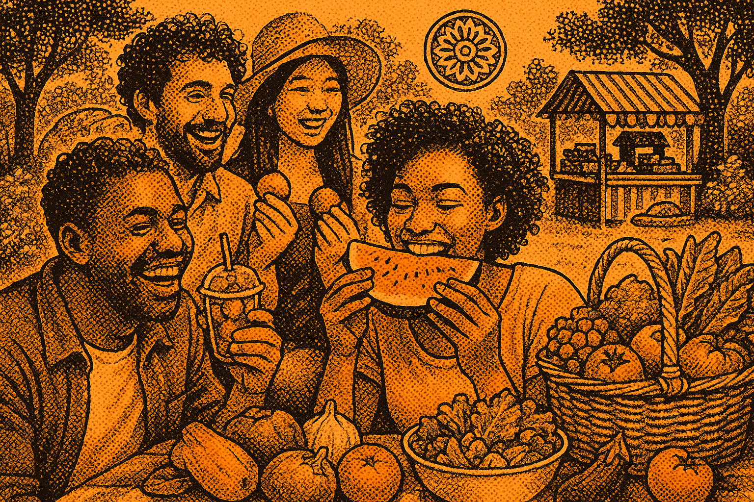 People happily enjoying food with Frush app